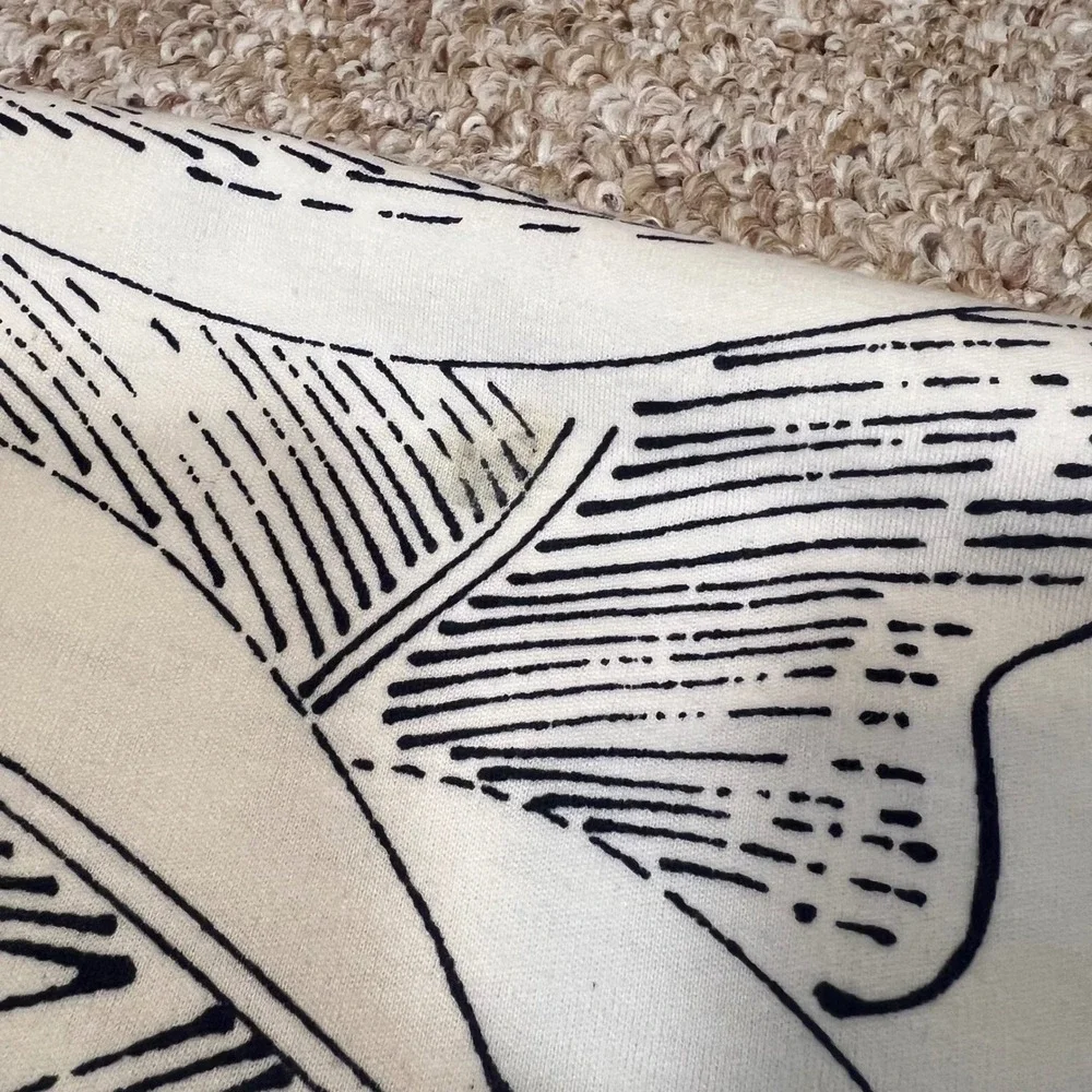 Tropical Banana Leaf Print Fabric Cream Navy Blue Botanical Knit 1.5 Yards